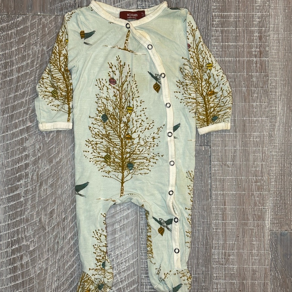 Milkbarn Bamboo Footie with Turtledove Christmas Ornament Print 3-6M